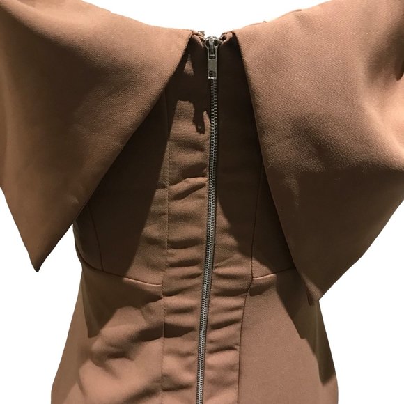 Rubber Ducky production Off-the-Shoulder neckline wrap Gown long dress Sz S Tan - Picture 2 of 10